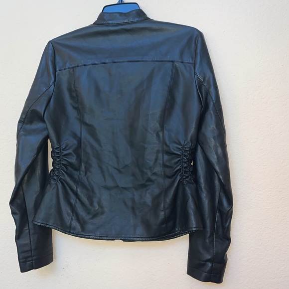 Baccini Black Vegan Faux Leather Moto Jacket Sz SP - Picture 8 of 11